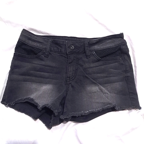 Black heart | Black/ grey with mesh details women's jean short shorts low rise - Picture 1 of 8